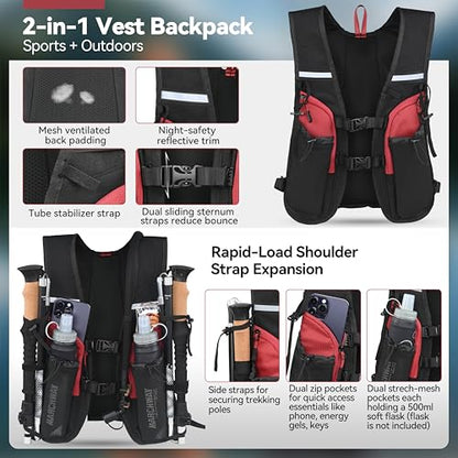 MARCHWAY Lightweight Hydration Backpack with Vest Style Straps & 2.5L TPU Water Bladder, Versatile Sleek Multi-Pocket Pack for Hiking, Cycling, Running, Backpacking, Travel - color: Red