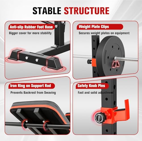 Foldable 1500LBS 6 IN 1 Weight Bench Set with Squat Rack, Leg Extension/Curl & Preacher Curl, Adjustable Bench Press Set with Safety Bar Catches for Home Gym Full Body Workout