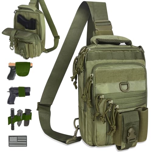 DegeTMVe Dual Pistol Holster Chest Bag Concealed Carry Sling Crossbody Tactical Gun Convertible Backpack Shooting Hunting - color: Green