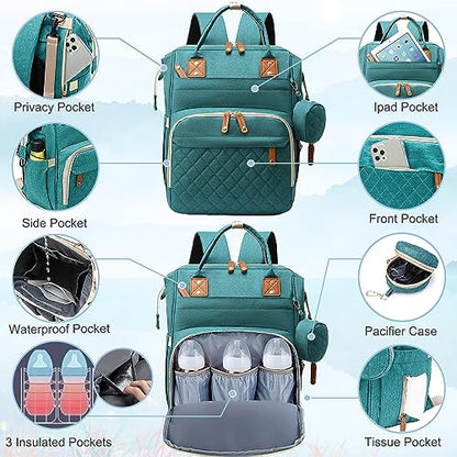 SHITIESHOU Diaper Bag Backpack Baby Bag, Baby Girl Boy Diaper Bag for Dad Mom with Pad, 16 Pockets, Pacifier Case, Large Diaper Bags Unisex for Travel (Green) - color: Green