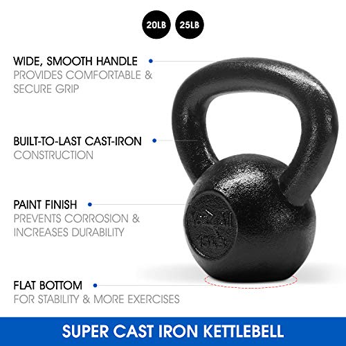Yes4All Kettlebell Sets, 5 - 10 - 15 - 20 - 25 - 30 LB Cast Iron Strength Training Kettlebells, Wide Handles & Flat Bottom, Multi-Level from Beginners to Pros for Strength Training & Home Gym - color: C. 20 - 25 lbs
