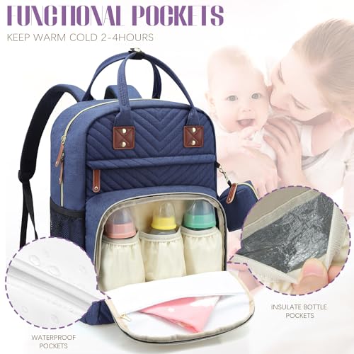Tuwubi Diaper Bag Backpack, Baby Essentials Travel Tote Bag, Multi function Waterproof Backpacks, Travel Essentials with Stroller Straps & Pacifier Case - Blue - color: Blue, size: Medium