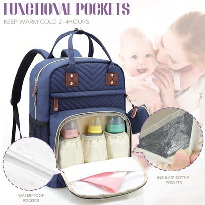 Tuwubi Diaper Bag Backpack, Baby Essentials Travel Tote Bag, Multi function Waterproof Backpacks, Travel Essentials with Stroller Straps & Pacifier Case - Blue - color: Blue, size: Medium