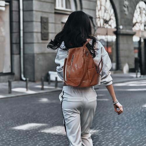 Women Backpack Purse PU Leather Anti-theft Casual Shoulder Bag Fashion Ladies Satchel Bags - color: Tortoiseshell Brown, size: Medium