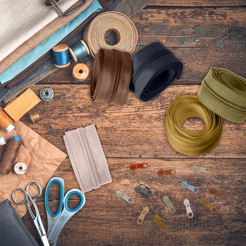 Syhood 24 Colors Zipper Repair Kit, #5 Nylon Coil Sewing Zippers Sewing Supplies Zipper Tape Zippers by the Yard with 96 Pcs Zip Pulls Sliders Purse Hardware for Bags Making(24yard,Brown Series) - color: Brown Series