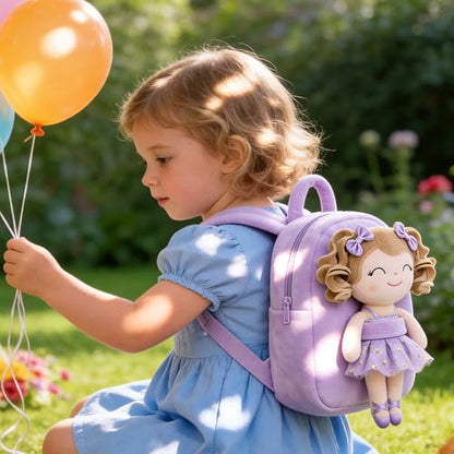 Gloveleya Toddler Backpack Baby Ballerina Girl Gifts Plush Curly Hair Ballet Backpack - White Purple 9 inches - color: A01 White Purple Backpack, size: 9 inches