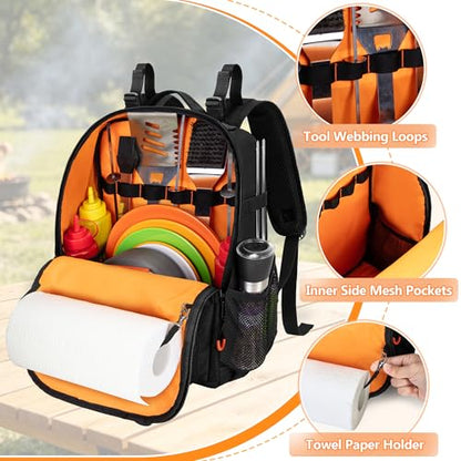 HODRANT Tactical Camp Utensil Organizer Backpack, Large Hanging Camping Kitchen Storage Bag with Paper Towel Holder & Multi-Pockets, Grill & Cookware Utensil Caddy for RV, BBQ & Picnic, Bag Only