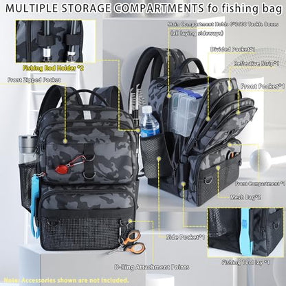 Fishing Backpack with Tackle Boxes and Rod Holder, 24L Fishing Sling Bag with Fishing Lures Kit, Fishing Gear Bag Gifts for Men Women - Black Backpack - color: Black Backpack