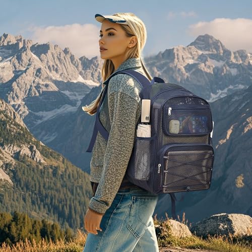 Paxiland Mesh Backpack Heavy Duty See Through Mesh Bookbag Large Backpack for Travel Swimming Outdoor Sports Beach, Blue - color: Blue-27l