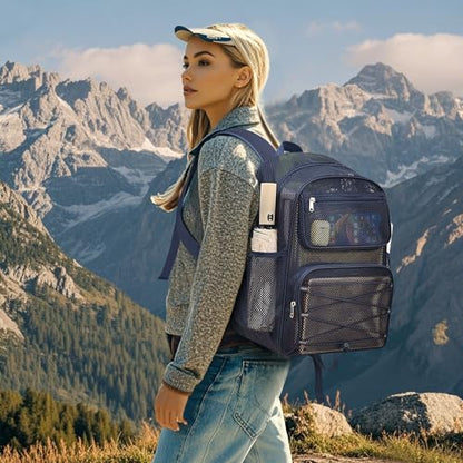 Paxiland Mesh Backpack Heavy Duty See Through Mesh Bookbag Large Backpack for Travel Swimming Outdoor Sports Beach, Blue - color: Blue-27l