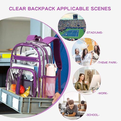 Cusangel Large Clear backpack for Girls,16in See Through Heavy Duty Bookbag | Big Capacity Transparent bulk Plastic Bag For Stadiums,School,Warehouses,Concert venues Airport security checkpoints(Purple) - color: Purple-16.5in