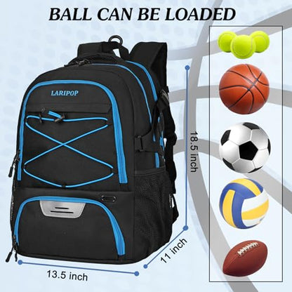LARIPOP Basketball Backpack Large Basketball Bag with Ball Holder & Shoe Compartment for Adults Men Women - color: TR Blue