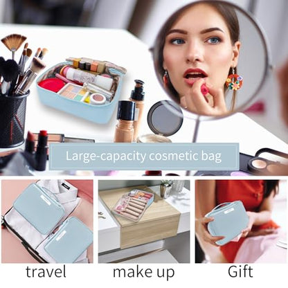 Queboom Travel Makeup Bag Cosmetic Bag Makeup Bag Toiletry bag for women and men (Blue) - color: Blue
