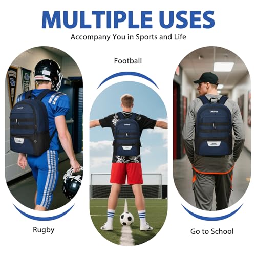 LARIPOP Soccer Backpack with Ball Holder & Shoe Compartment Large Capacity Sports Bag for Training - color: Dark Blue