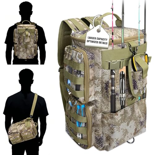 LIWSHWZ Fishing Backpack with Rod Holder,Waterproof Tackle Sling Bag Storge Fishing Gear and Equipment,Gift for Men Father, Sport Bags - size: 9.84" x 7.08" x 17.32"