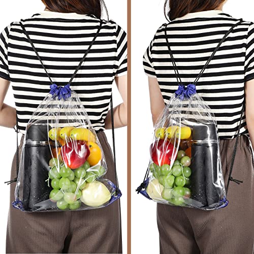 Riakrum 15 Pcs Clear Drawstring Bag Waterproof Small See Through PVC Drawstring Backpack for Stadium College Sport Event(Blue) - color: Blue