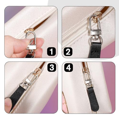 PEOVLVN 8 PCS Zipper Pulls Replacement, Leather Handle Detachable Zipper Pull Tab Zippers Repair Kit for Luggage Backpacks Handbags Suitcases Jackets Purses Boots Pants (Black)
