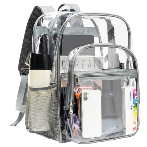 gdbis Clear Backpack Heavy Duty, 17 inch Large PVC Transparent Bag with Reinforced Strap Stitches and Laptop Sleeve See Through Casual Backpack for Work Concert Travel Security - Grey - color: Xl-grey