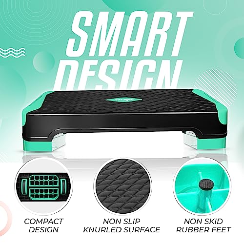 Yes4All 2-in-1 Adjustable Aerobic Step Platform Fitness Exercise Stepper with Rocker Balance Board Legs for Home Workout, Step Exercise & Balance Training - color: A. Neo Green