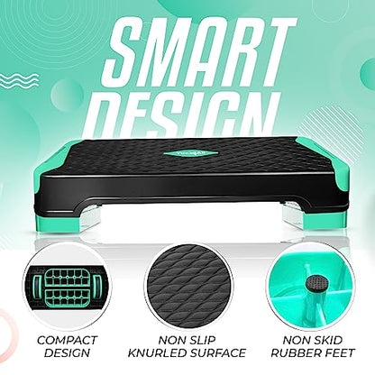 Yes4All 2-in-1 Adjustable Aerobic Step Platform Fitness Exercise Stepper with Rocker Balance Board Legs for Home Workout, Step Exercise & Balance Training - color: A. Neo Green