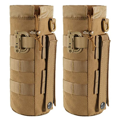 FRTKK Tactical MOLLE Water Bottle Pouch with Drawstring Open Top & Mesh Bottom, Military Water Bottle Holder Bag Sports Travel Hydration Carrier - color: Tan