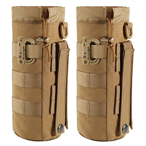 FRTKK Tactical MOLLE Water Bottle Pouch with Drawstring Open Top & Mesh Bottom, Military Water Bottle Holder Bag Sports Travel Hydration Carrier - color: Tan