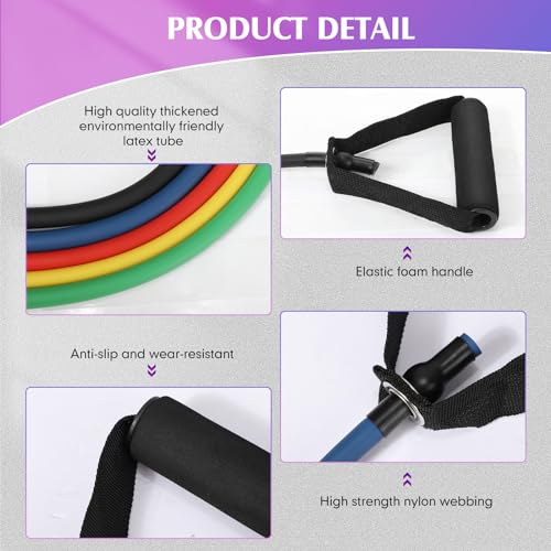 Shappy 20 Pcs Resistance Bands with Handles Exercise Tube from 5 to 50 Pounds Resistance Tubes with Handles Workout Stretch Bands for Exercise Physical Therapy Workouts Fitness