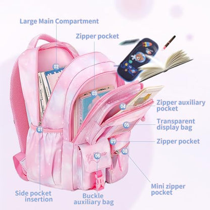 Girls Backpack for School Kids Backpack for Girls Cute Kids Kawaii Bookbag Book Bag for Elementary Primary School - color: Pink-xk