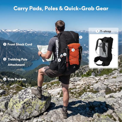 Haimont 40L+15L Roll-Top Backpacking Pack with Rain Cover, Black | Expandable 55L, Hip Belt Support, Sleeping Pad Carry, Pole Attachments, YKK & Duraflex - color: Black