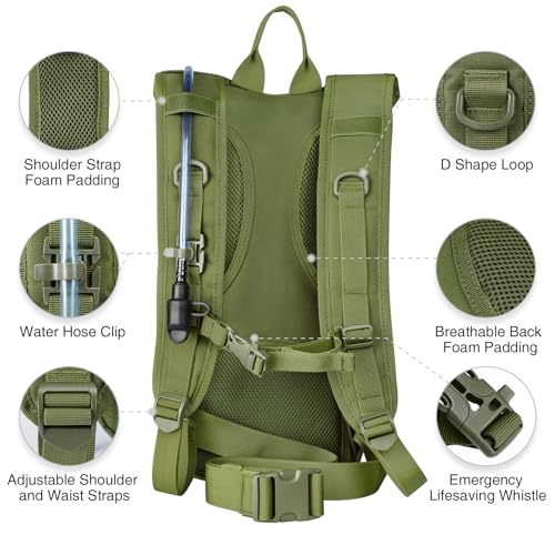NOOLA 3L Hydration Backpack, Water Backpack with TPU Water Bladder, Tactical Hydration Pack for Men Women, Molle Water Backpack for Hiking, Biking, and Hunting - color: Green