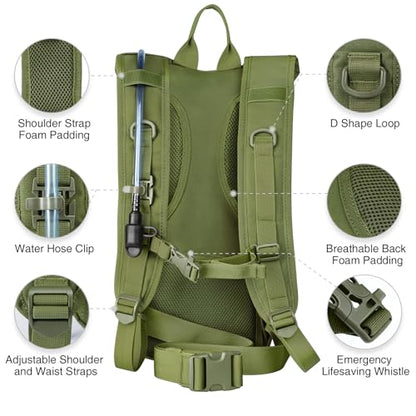 NOOLA 3L Hydration Backpack, Water Backpack with TPU Water Bladder, Tactical Hydration Pack for Men Women, Molle Water Backpack for Hiking, Biking, and Hunting - color: Green