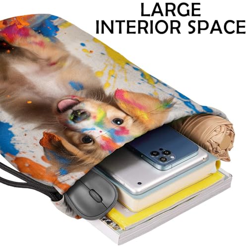 Drawstring Backpack Draw String Bag Waterproof for Sports Gym Beach Travel Cute Aesthetic Sackpack Men Women (13"×17")-Dog - color: S-5-dog