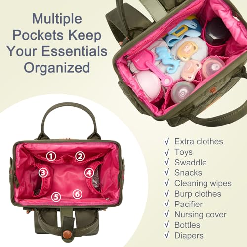 Montana West Wrangler Diaper Bag Backpack Baby Essentials Bag Quilted Travel Backpacks with Insulated Pockets, Portable Changing Pad, Stroller Straps, Pacifier Case - color: Green