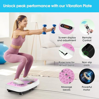 SoftGym Waver Vibration Plate Exercise Machine for Lymphatic Drainage Weight Loss,120 Speed Levels Vibrating Platform with Resistance Bands,Full-Body Workout Equipment for Muscle Activation - style: Slim- Pink
