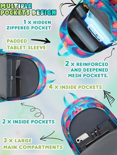 BLUEFAIRY High School Backpack for Girls Boys Middle School Bookbag for Kids Back to School Bag for College with Large Compartment Casual Daypack Mochilas para Niñas Adolescentes 18" Tie Dye Teal - color: Teal