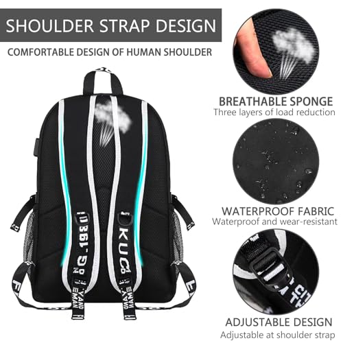 Luminous Pattern Travel Laptop Backpack - Adjustable Shoulder Strap Waterproof Black Backpack With Usb Charging Port & Headphone Port School Backpack Includes Pencil Bag,combination Lock