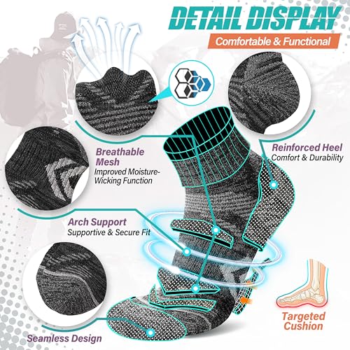 ANTSANG 6 Pairs Merino Wool Quarter Ankle Hiking Running Socks Compression Thermal Thick Cushion Socks for Women Men - color: Black Series, size: Medium