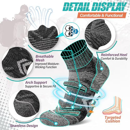ANTSANG 6 Pairs Merino Wool Quarter Ankle Hiking Running Socks Compression Thermal Thick Cushion Socks for Women Men - color: Black Series, size: Medium