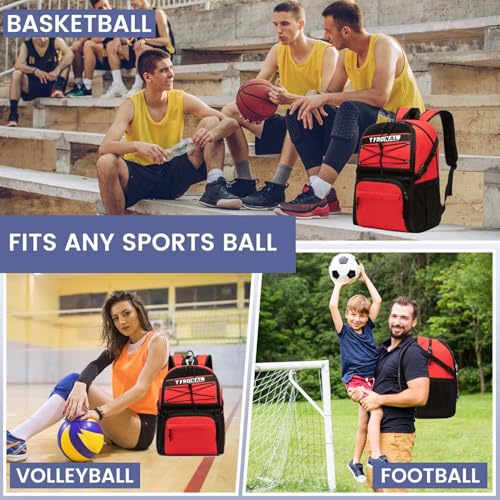 Basketball Bag Backpack with Ball Holder and Shoes Compartment - color: Red