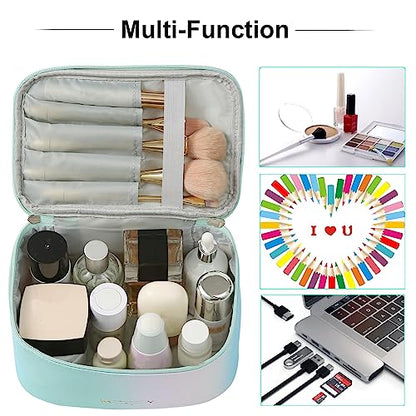 Meiyuuo Makeup Bag Large Cosmetic Bags for Women Girls Cute Travel Zipper Pouch Toiletry Organizer for Beauty Essentials Waterproof (Gradient Rainbow Green) - color: RAINBOW GREEN