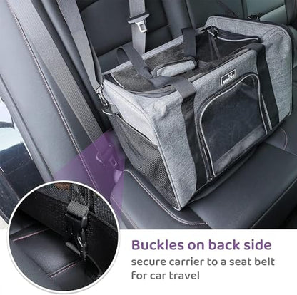 Wakytu Pet Carrier for Medium Large Cats and Dogs, Dog Carrier Travel Bag with Adequate Ventilation, 5 Mesh Windows, 3 Entrance, Locking Safety Zippers, Padded Shoulder and Carrying Strap, Large - color: 1.0 Grey, size: 19.3"L x 13"W x 13"H