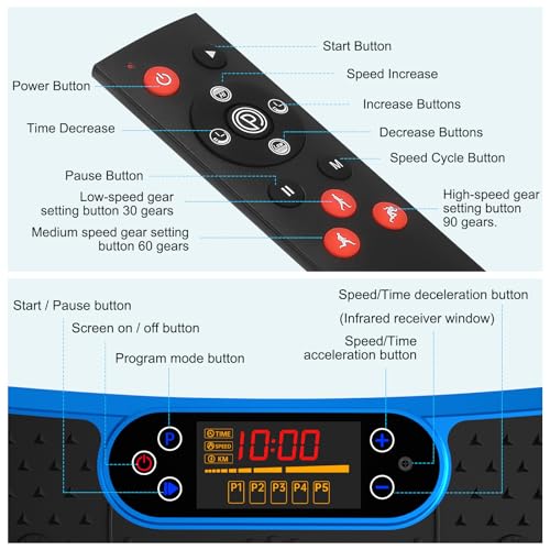 SoftGym Waver Vibration Plate Exercise Machine for Lymphatic Drainage Weight Loss,120 Speed Levels Vibrating Platform with Resistance Bands,Full-Body Workout Equipment for Muscle Activation - style: Slim- Royal Blue