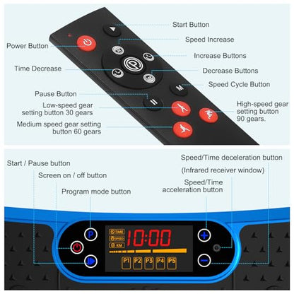 SoftGym Waver Vibration Plate Exercise Machine for Lymphatic Drainage Weight Loss,120 Speed Levels Vibrating Platform with Resistance Bands,Full-Body Workout Equipment for Muscle Activation - style: Slim- Royal Blue