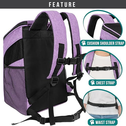 PetAmi Cat Backpack Carrier, Airline Approved Pet Carrier Backpack for Small Dogs and Large Cats, Soft Sided Collapsible Ventilated with Sherpa Bed for Hiking Travel, Max 18 lbs, Heather Purple - color: Heather Purple