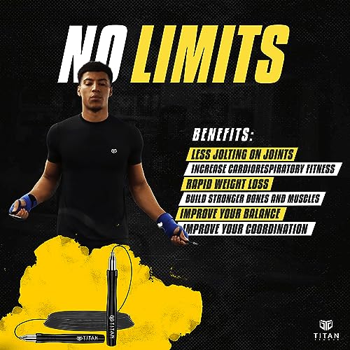 Titan Armour® Speed Rope - Professional Self-Locking & Adjustable, Adult Speed Jump Ropes for Fitness | 2 x Steel Ropes, Cable Protector & Travel Case | Jump Rope Crossfit, Boxing, Fitness MMA for Men & Women - color: Golden