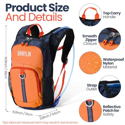 Shinylin 2 Pcs Kids Hydration Backpack with 1.5L Water Bladder Lightweight Kids Hiking Backpack Water Rucksack for Boys Girls Climbing Running - color: Blue, Orange, style: Classic