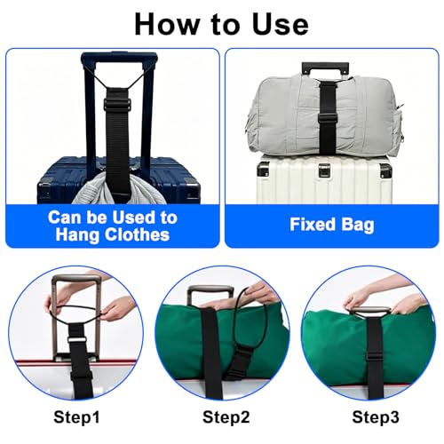 2 Pack Luggage Connector Straps, Adjustable Bungee Elastic Belt, for Attaching Extra Bags Purse to Suitcase Handle, Easy to Travel (Black)