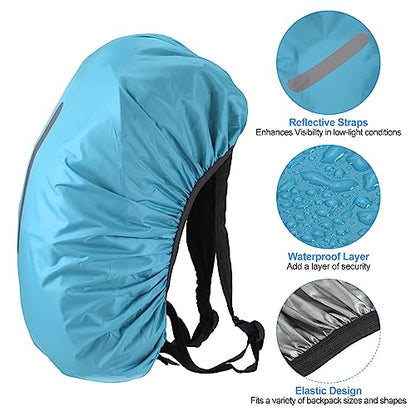 PATIKIL Waterproof Backpack Rain Cover, Non-Slip Backpack Cover with Vertical Reflective Strap Stay Dry for Hiking, Camping, Hunting - color: Light Blue, size: X-Large