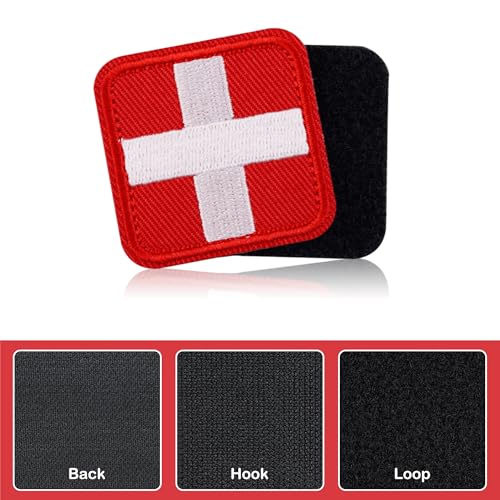 2x2-Inch Embroidered Medical First Aid Patch Cross Red Appliques with Hook & Loop for Tactical Backpacks Pouches Bags Jackets, 2 Pack - color: Red