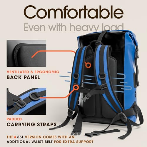 Earth Pak Waterproof Backpack - Heavy Duty Hiking Backpack - Roll-Top Closure Bag - Cushioned Dry Bag Waterproof Phone Case - color: Blue, size: 35L